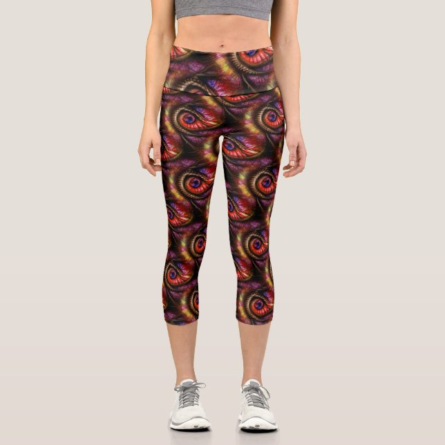 Leggings Capri Abstract eyes in reds and purples (Recto)