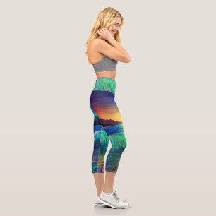 Leggings Capri Abstrait Azure Seascape