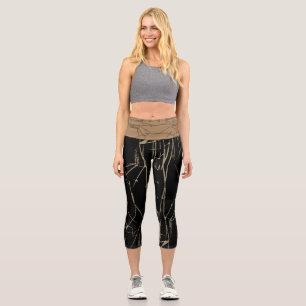Leggings Capri Abstrait Black_Beige Yoga Capris Par JOYA EVE