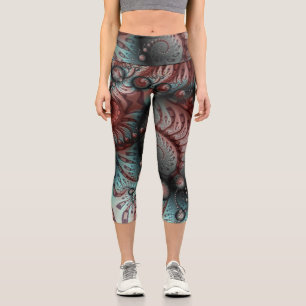 Leggings Capri Abstrait Fantastique Vivid Art Fractal Brun Bleu