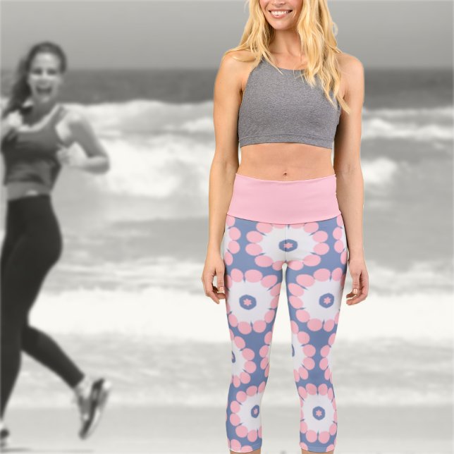 Leggings Capri Abstrait floral rose bleu  (Créateur téléchargé)