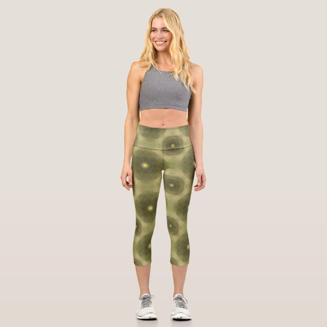 Leggings Capri Abstrait Olive Green Flower Motif sans couture (Recto)