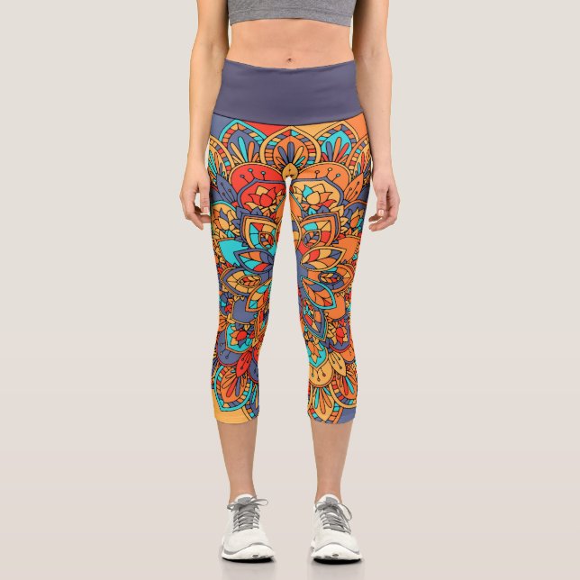 Leggings Capri Abstrait orange violet zen funky art (Recto)