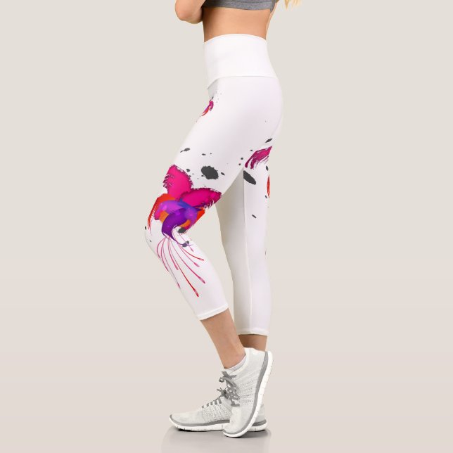 Leggings Capri Abstrait Paint Splatter Fuchsia Blossoms (Gauche)