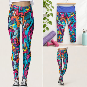 Leggings Capri Abstrait Pop Art Rétro Coloré Gras