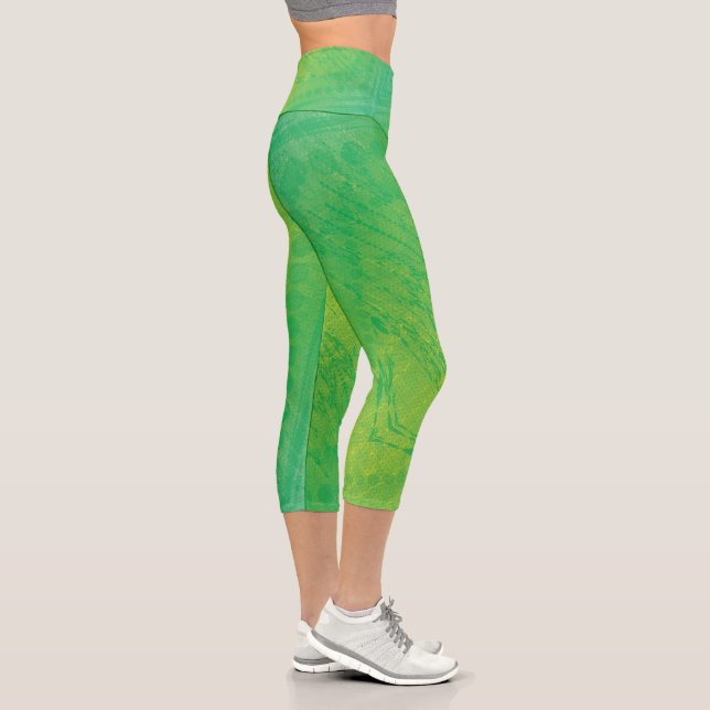 Leggings Capri Acceptation | Motif de Shibori jaune bleu (Droite)