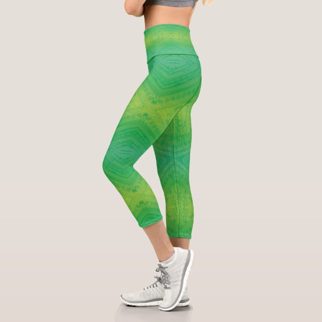 Leggings Capri Acceptation | Motif de Shibori jaune bleu (Gauche)