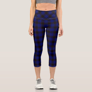 Leggings Capri Accueil tartan bleu noir plaid