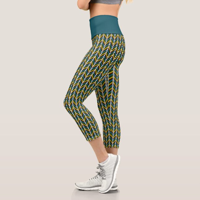 Leggings Capri Afrique Motif Ethno Africa Imprimer Turquoise géom (Gauche)
