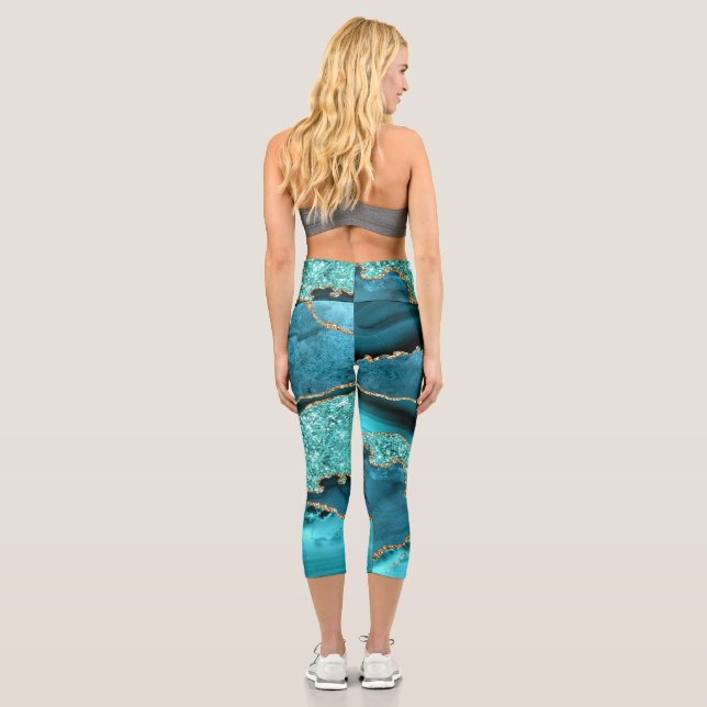 Leggings Capri Agate Turquoise Blue Gold Parties scintillant Aqua (Verso)