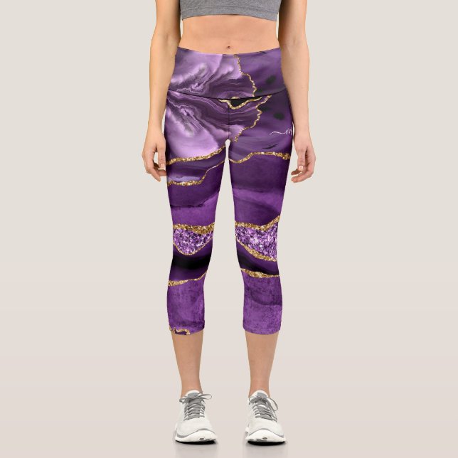 Leggings Capri Agate Violet Parties scintillant Or Géode Votre No (Recto)