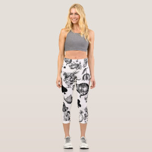Leggings Capri Alice White Rabbit Wonderland Classic