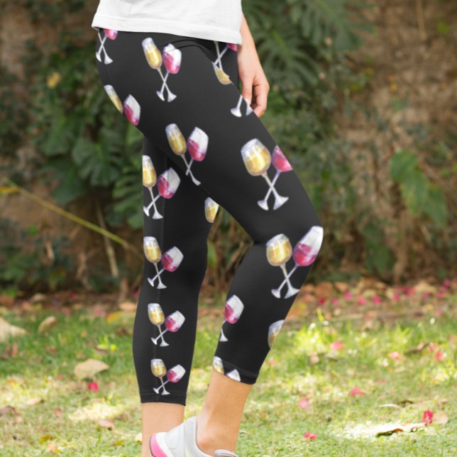 Leggings Capri Amateurs de vin Rouge Blanc verres Motif (Créateur téléchargé)