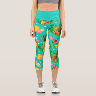 Leggings Capri Ananas tropical Floral Nom personnalisé