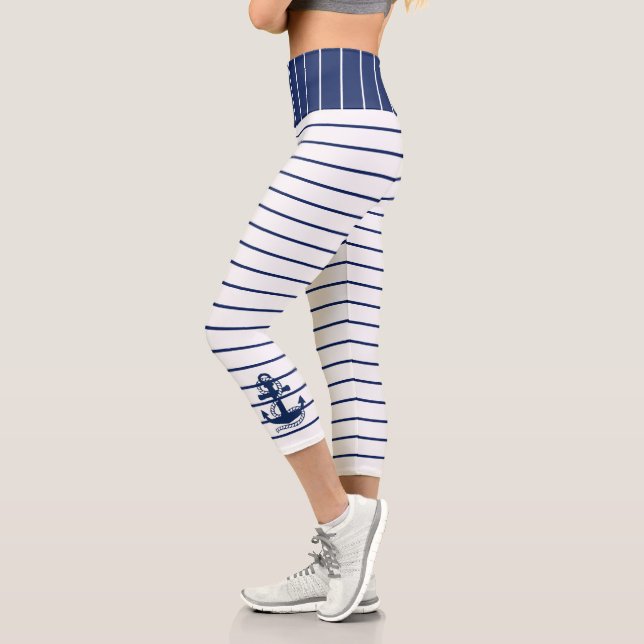 Leggings Capri Ancre nautique Bleu Bleu Blancs Motif (Gauche)