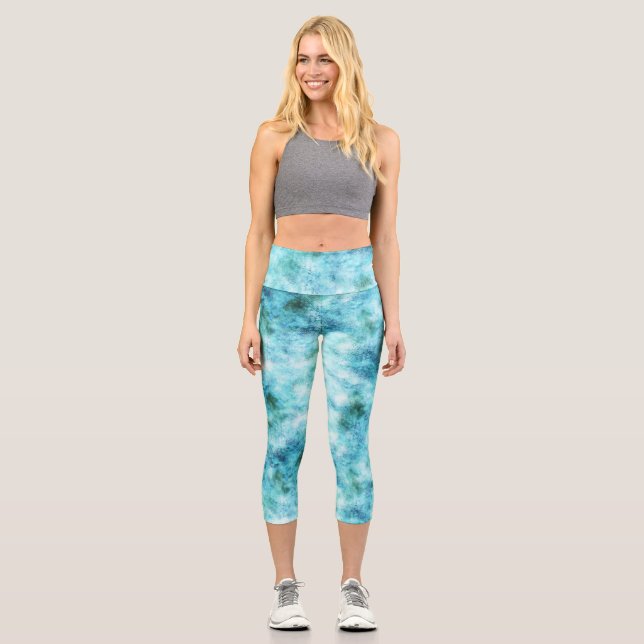 Leggings Capri Aqua Blue Green Abstrait (Recto)
