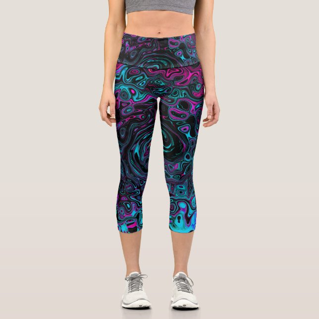 Leggings Capri Aqua Magenta et Abstrait noir (Recto)