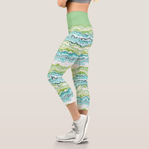 Leggings Capri Aqua Turquoise Lime Green Minéraux Motif d'âge