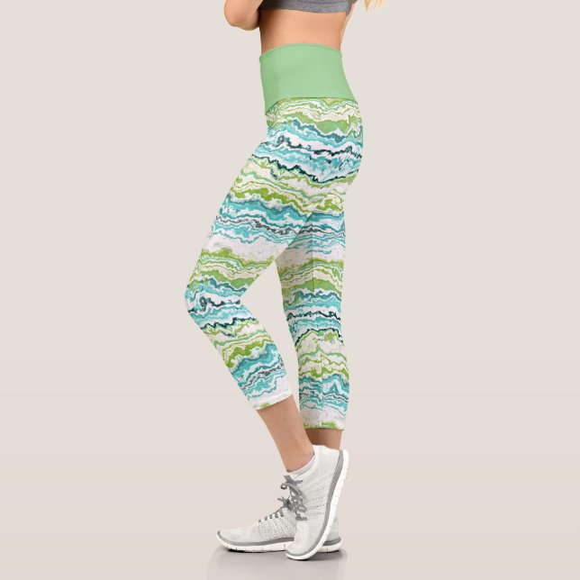 Leggings Capri Aqua Turquoise Lime Green Minéraux Motif d'âge (Gauche)