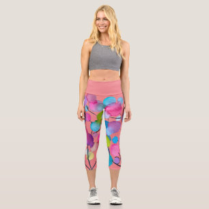Leggings Capri Aquarelle abstraite rose mignonne art arbre coloré
