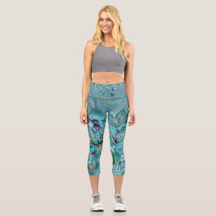 Leggings Capri Aquarelle blanche moderne bleu vert cerisier