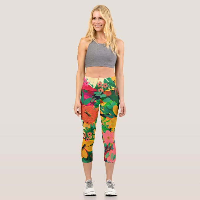 Leggings Capri Aquarelle colorée design floral (Recto)