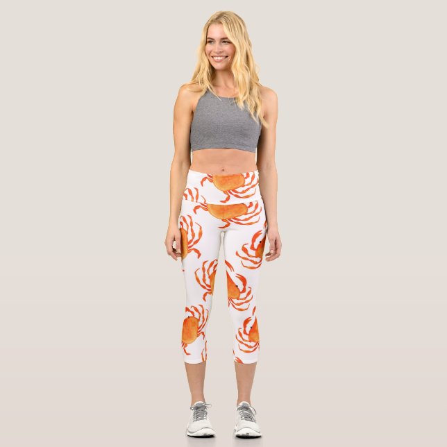 Leggings Capri Aquarelle de crabe : Motif Arrière - plan blanc (Recto)