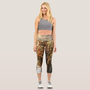 Leggings Capri Aquarelle d'or illustration de l'arbre botanique
