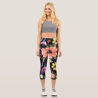 Leggings Capri Aquarelle Floral sans Seamless Garden Motif