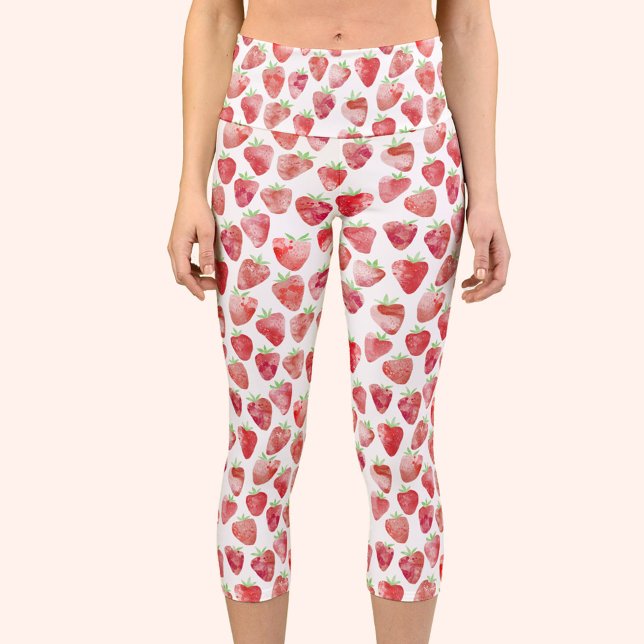 Leggings Capri Aquarelle fraise (Créateur téléchargé)
