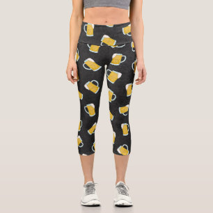 Leggings Capri Aquarelle moderne jaune noir Bière Steins Motif