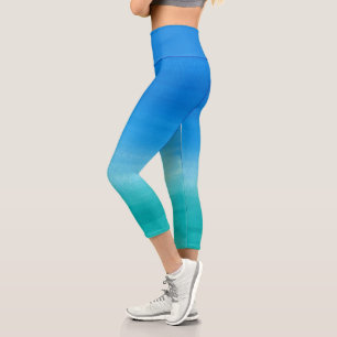 Leggings Capri Aquarelle Océan Bleu Vert Été Thème Exercice 