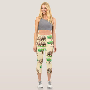 Leggings Capri Aquarelle Rhino : Motif peint à la main.