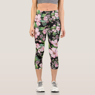 Leggings Capri Aquarelle rose élégant Floral Moderne Chic Motif