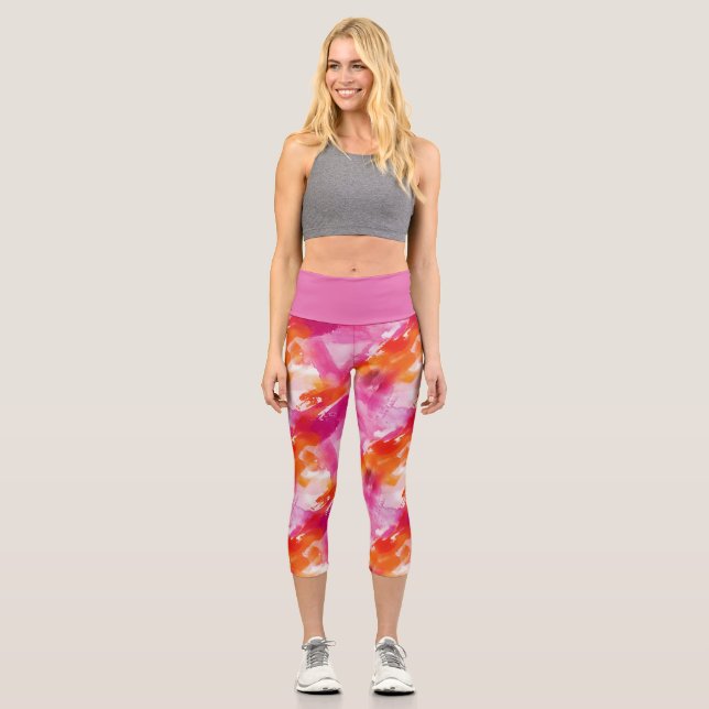 Leggings Capri Aquarelle rose orange Abstrait (Recto)