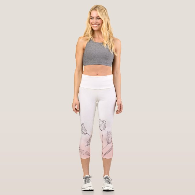 Leggings Capri Aquarelle rose romantique Floral (Recto)