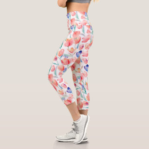 Leggings Capri Aquarelle Tulipes Motif Capris haut taille