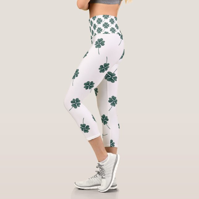 Leggings Capri Aquarelle verte à quatre feuilles (Gauche)