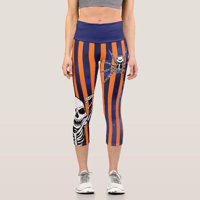 Leggings Capri Araignée de squelette Éffrayante d'Halloween viole (Recto)