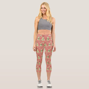 Leggings Capri Arbres de Noël rétro sucre de canne étoile aux bai