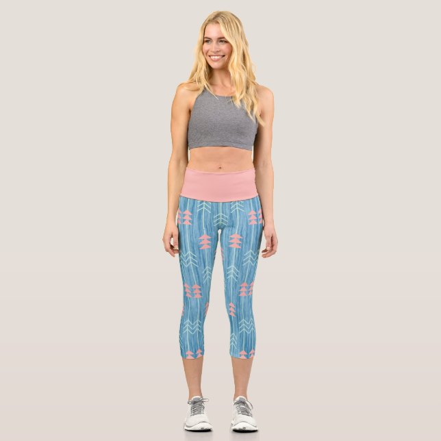 Leggings Capri Arrière - plan Boho Rose Flèche Bleu (Recto)