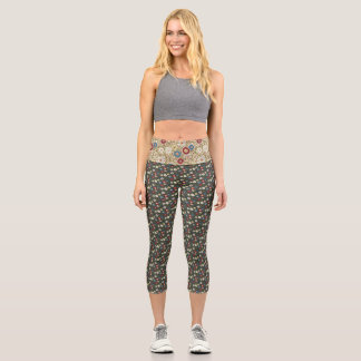 Leggings Capri arrière - plan floral capris sombre