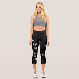 Leggings Capri Arrière - plan noir Silver Dog Paws Motif d'impres