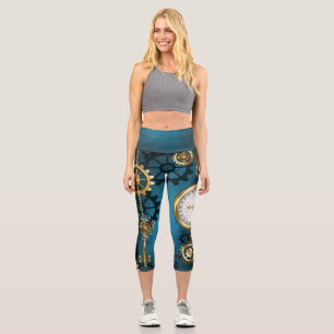Leggings Capri Arrière - plan turquoise à vapeur avec engrenages