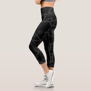 Leggings Capri Art Abstrait Black White Line Cercles Minimalisme