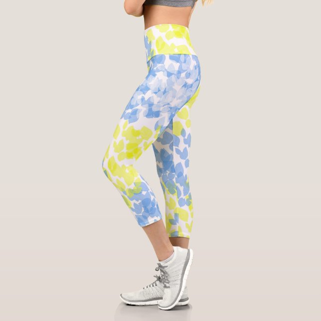 Leggings Capri Art Abstrait Bleu Jaune Blanc Minimalisme (Gauche)