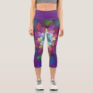 Leggings Capri Art abstrait fractal de fleurs psychédéliques colo