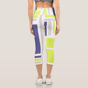 Leggings Capri Art Abstrait Lavande Bleu Blanc Pastel