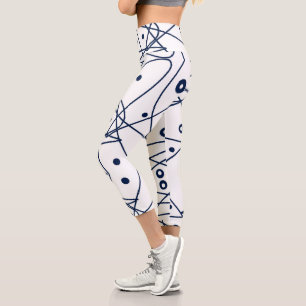 Leggings Capri Art Abstrait Noir Blanc Lignes Cercles Minimalisme