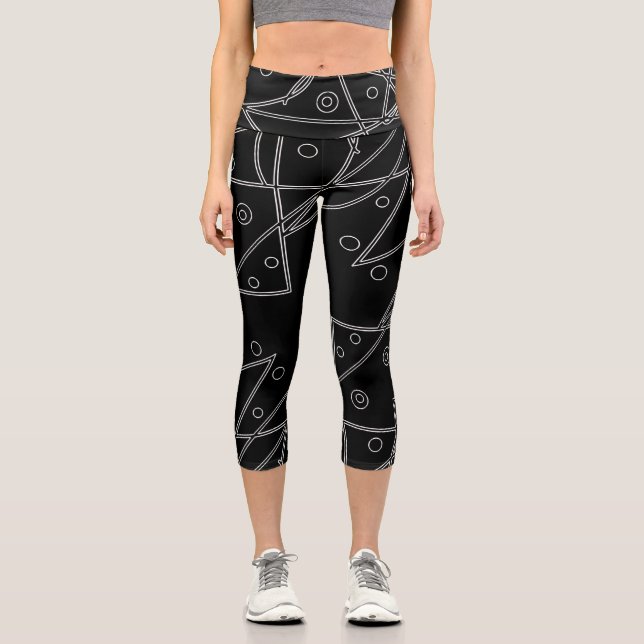 Leggings Capri Art Abstrait Noir Blanc Lignes Cercles Minimalisme (Recto)